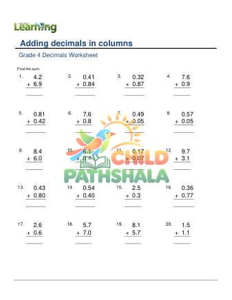 Preview of Adding Decimals In Columns 2 Digit E
