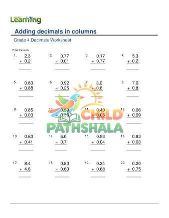 Preview of Adding Decimals In Columns 2 Digit F