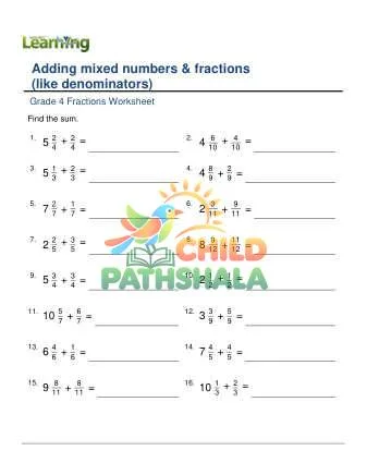 Preview of Adding Mixed Numbers Fractions Like Denominators