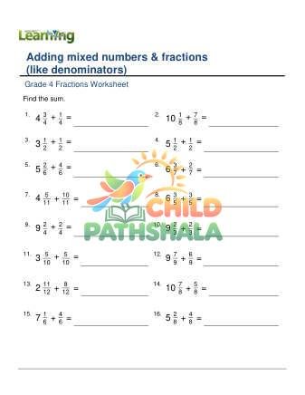 Adding Mixed Numbers Fractions Like Denominators B