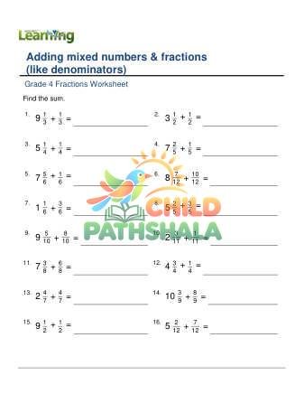 Adding Mixed Numbers Fractions Like Denominators F