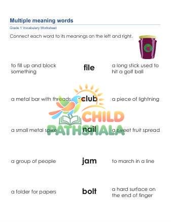 Multiple Meaning Words 3 Worksheet for Grade 1