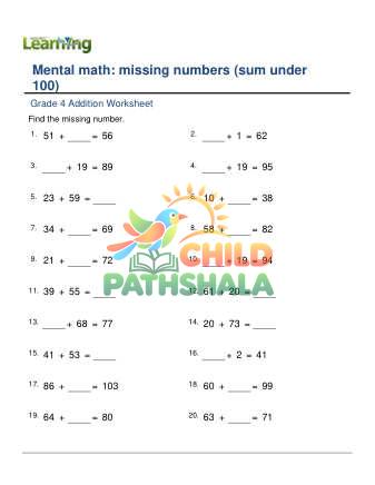 Preview of Addition Missing Number Sum Under 100 D
