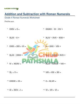 Preview of Roman Numerals Add Subtract C