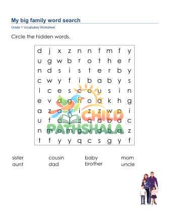 Preview of My Big Family Word Search Lowercase