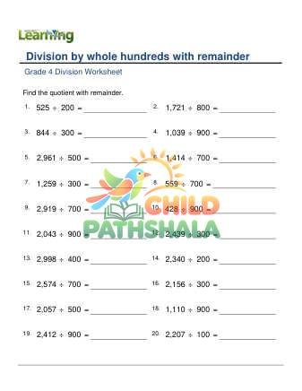 Division Whole Hundreds With Remainder E
