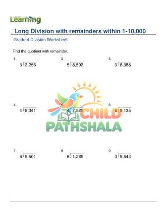 Long Division 4x1 Digit With Remainder D